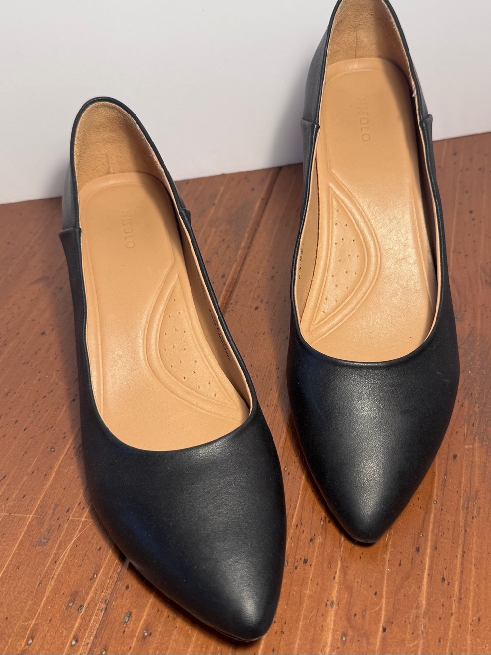 NISOLO Fiorela Go To Black Leather Block Heel Pumps Pointed Toe Women’s Size 10